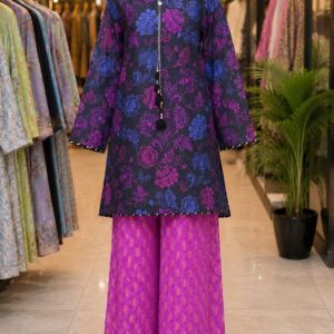 Elegant Black Floral Lawn Co-Ord Set with Printed Palazzo for Women