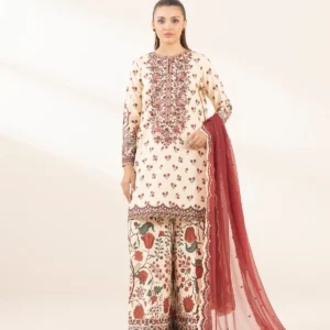 Embroidered two-piece lawn shirt paired with a voile dupatta