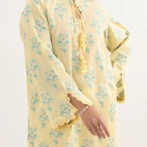Cream Blue Floral Printed 2-Piece Lawn Suit | Jacquard Kurta with Blue Palazzo