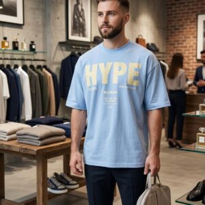 Premium Light Blue Graphic T-Shirt: Modern Streetwear Style