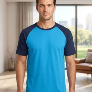 Signature Contrast Raglan Tee – Azure & Navy Edition