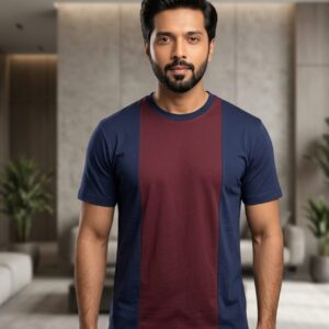 Signature Vertical-Panel Crew Neck – Navy & Maroon Edition