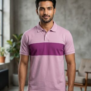 Premium Two-Tone Color-Block Polo – Soft Pink & Berry Casual Wear